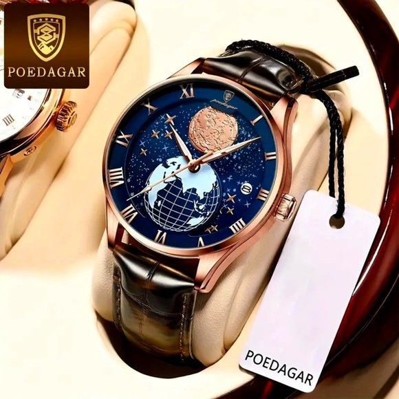 Poedagar Other - POEDAGAR WATERPROOF LUMINOUS QUARTZ WATCH CALENDAR LEATHER STRAP NWT!